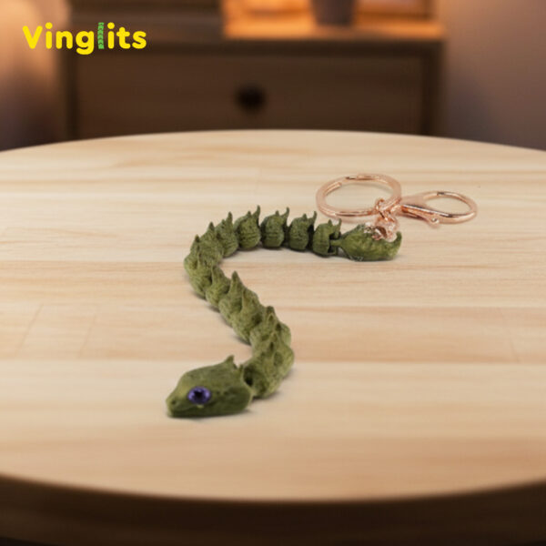 Twisty basilisk keychain 3D printed wiggle articulated fantasy creature toy