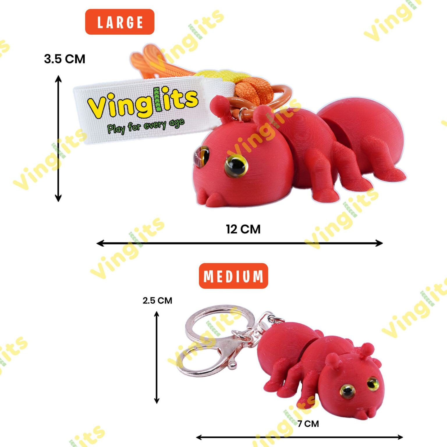 Pico Ant Keychain – 3D Printed Wiggle Flexible Fidget Toy | Vinglits ...