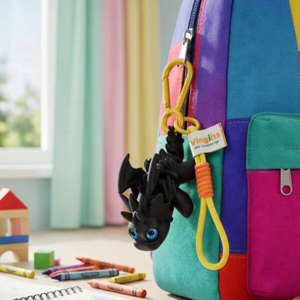 black 3D printed articulated dragon keychain flexible toy