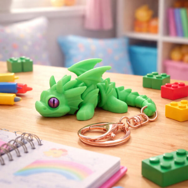 glow in the dark 3D printed articulated dragon keychain neon flexible toy - Vinglits