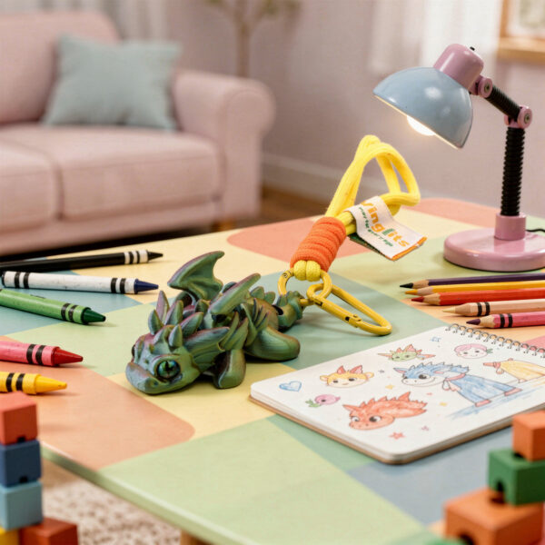 white 3D printed articulated dragon keychain flexible toy