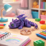 white 3D printed articulated dragon keychain flexible toy