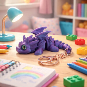 white 3D printed articulated dragon keychain flexible toy