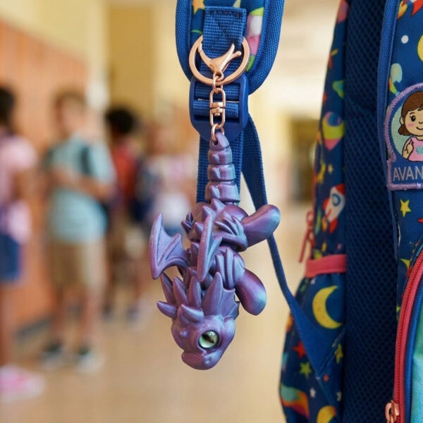 white 3D printed articulated dragon keychain flexible toy