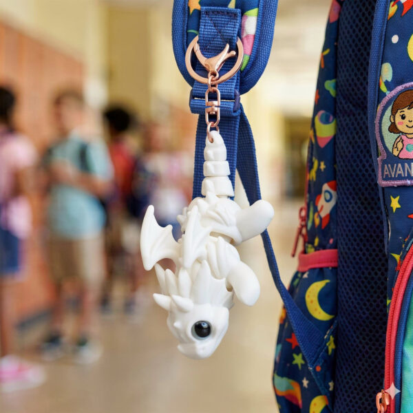 white 3D printed articulated dragon keychain flexible toy Kechain - Vinglits