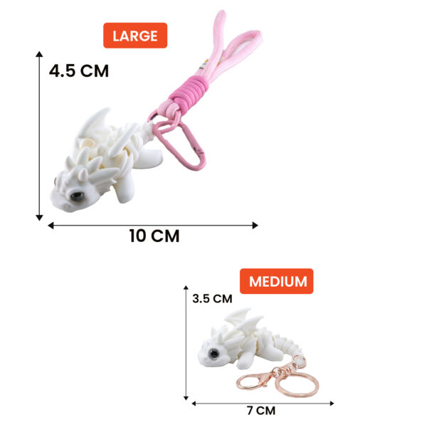 white 3D printed articulated dragon keychain flexible toy Kechain - Vinglits