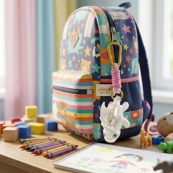 white 3D printed articulated dragon keychain flexible toy Kechain - Vinglits